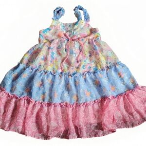 Jona Michelle Girls Size 5 Floral Pastel Easter Dress Ruffles Bow Tie